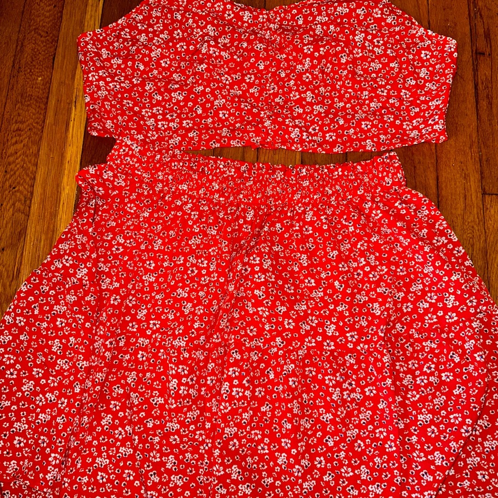 Red Floral Two-Piece Set
